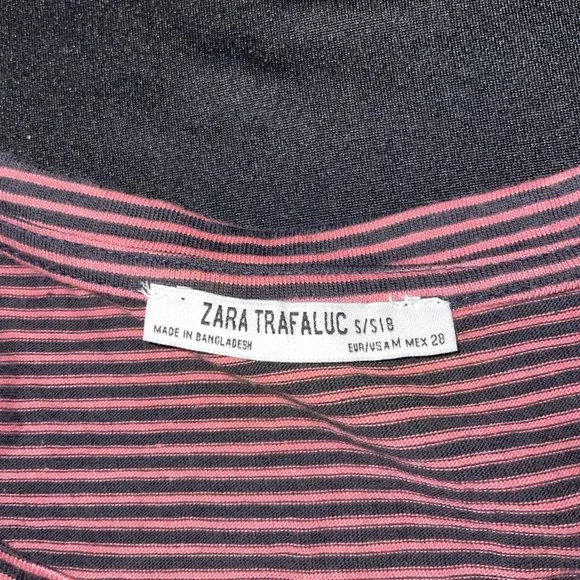Zara Pink/Black Striped Tie T-shirt Size M - Picture 3 of 3